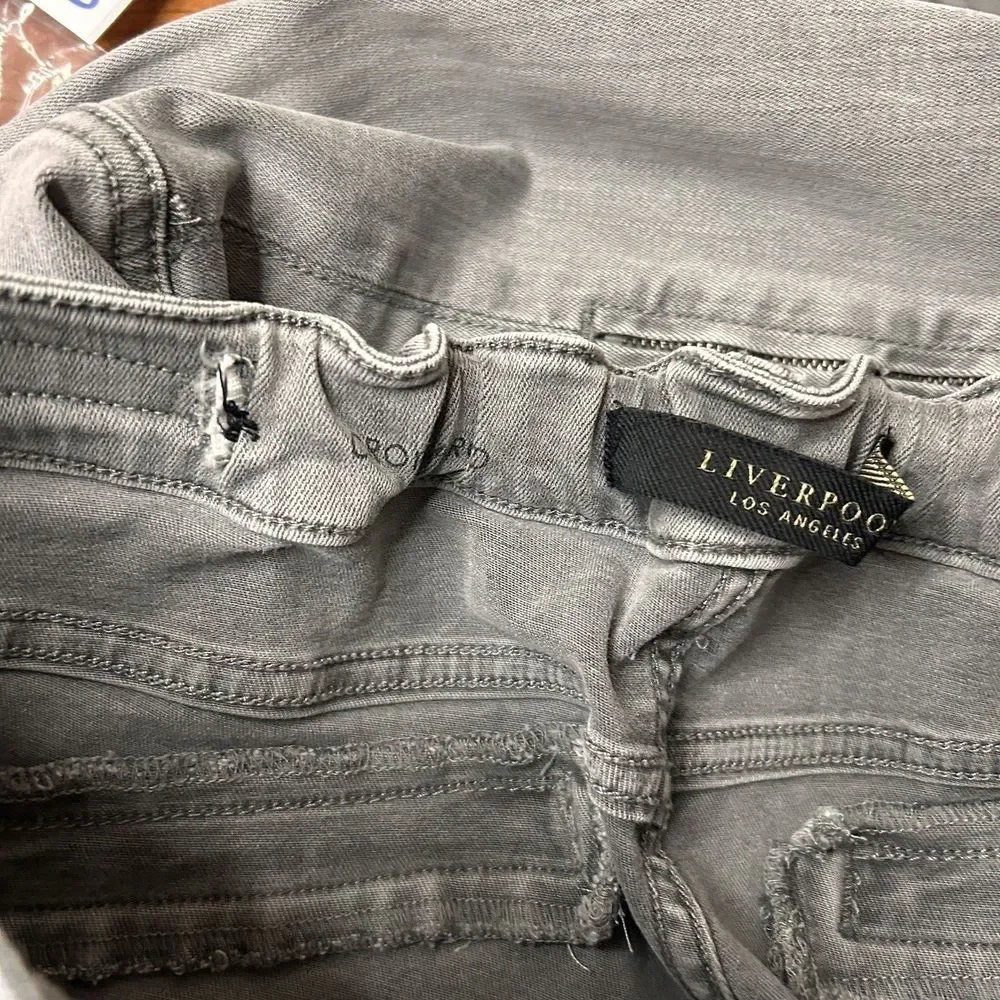 Liverpool Jeans Womens 16/33 Gray Wash Crop Cargo‎ Stretch Mid Rise Zip Ankle
